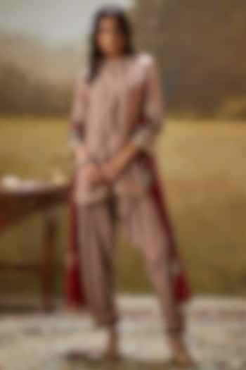Nude Tissue Net Sequins Embroidered Kurta Set by Rouble Vohra D at Pernia's Pop Up Shop