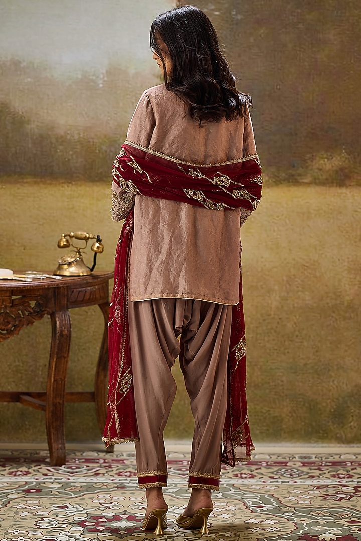 Nude Tissue Net Sequins Embroidered Kurta Set by Rouble Vohra D at Pernia's Pop Up Shop