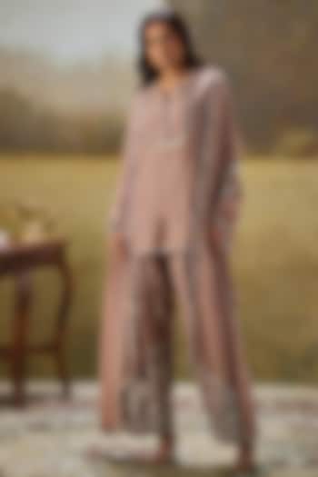 Nude Tissue Organza Sequins Embroidered Kurta Set by Rouble Vohra D at Pernia's Pop Up Shop