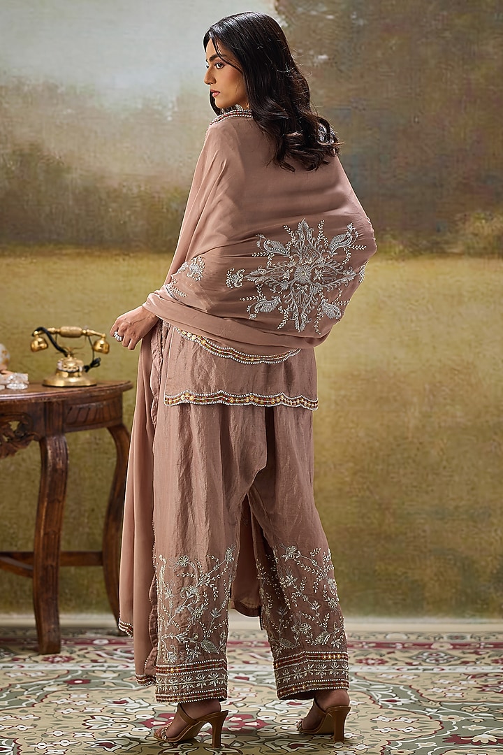 Nude Tissue Organza Sequins Embroidered Kurta Set by Rouble Vohra D at Pernia's Pop Up Shop