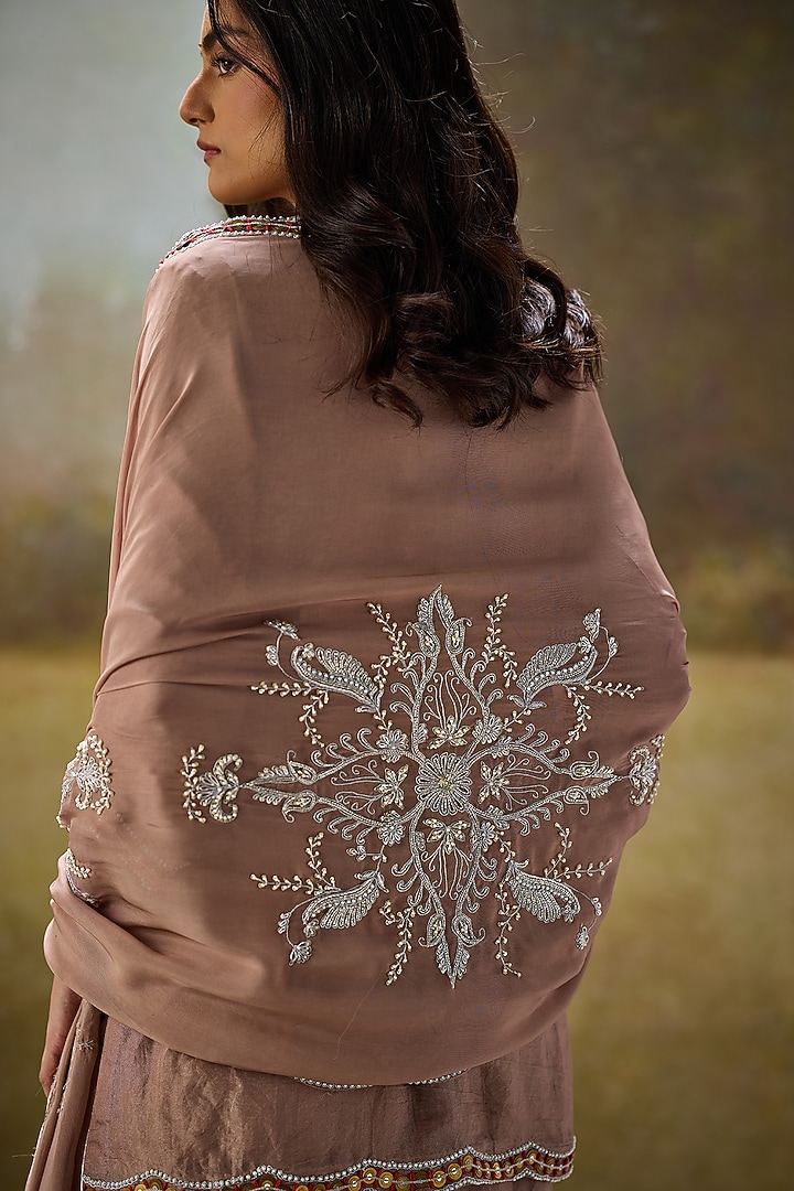 Nude Tissue Organza Sequins Embroidered Kurta Set by Rouble Vohra D at Pernia's Pop Up Shop