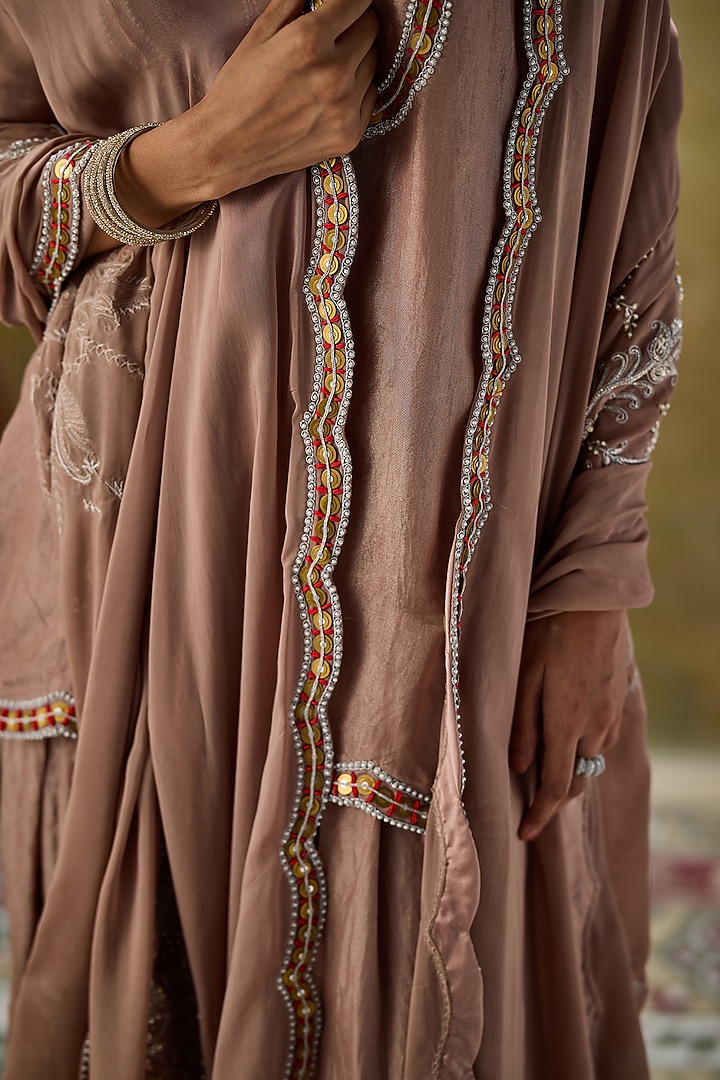 Nude Tissue Organza Sequins Embroidered Kurta Set by Rouble Vohra D at Pernia's Pop Up Shop