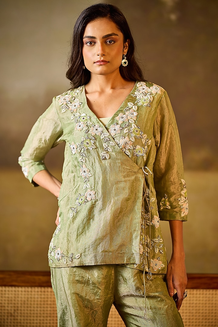 Green Tissue Co-Ord Set by Rouble Vohra D at Pernia's Pop Up Shop