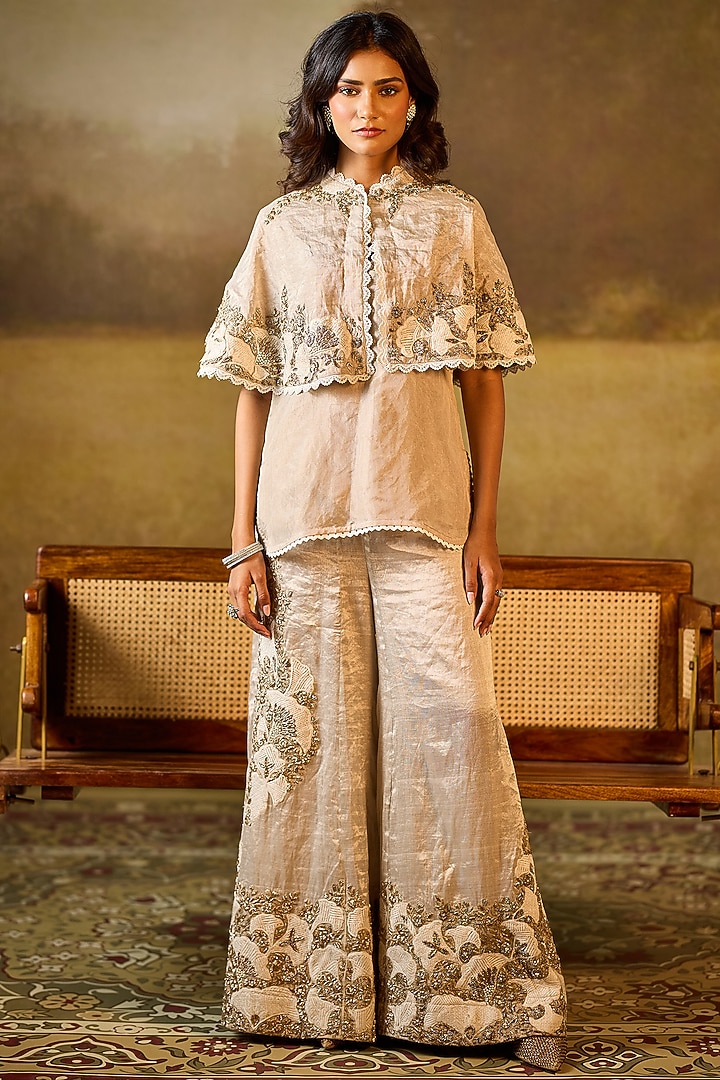 Silver & White Tissue Co-Ord Set by Rouble Vohra D at Pernia's Pop Up Shop