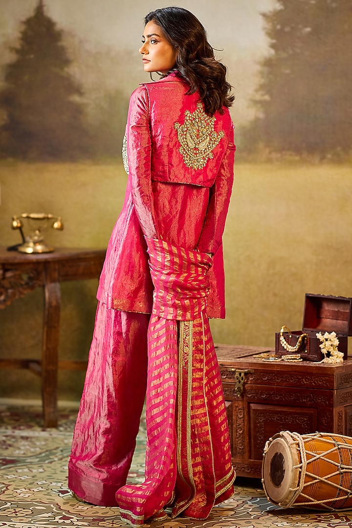 Hot pink Tissue Gota Embroidered Kurta Set by Rouble Vohra D at Pernia's Pop Up Shop