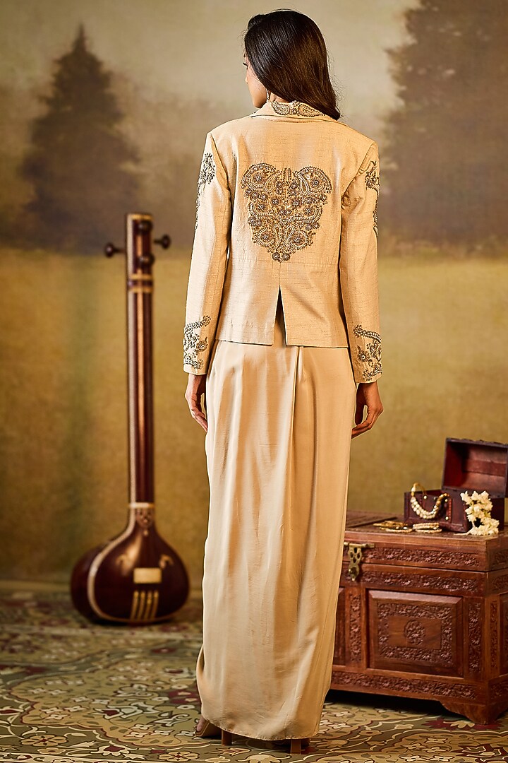 Off-White Raw Silk Sequins Embroidered Jacket Set by Rouble Vohra D at Pernia's Pop Up Shop