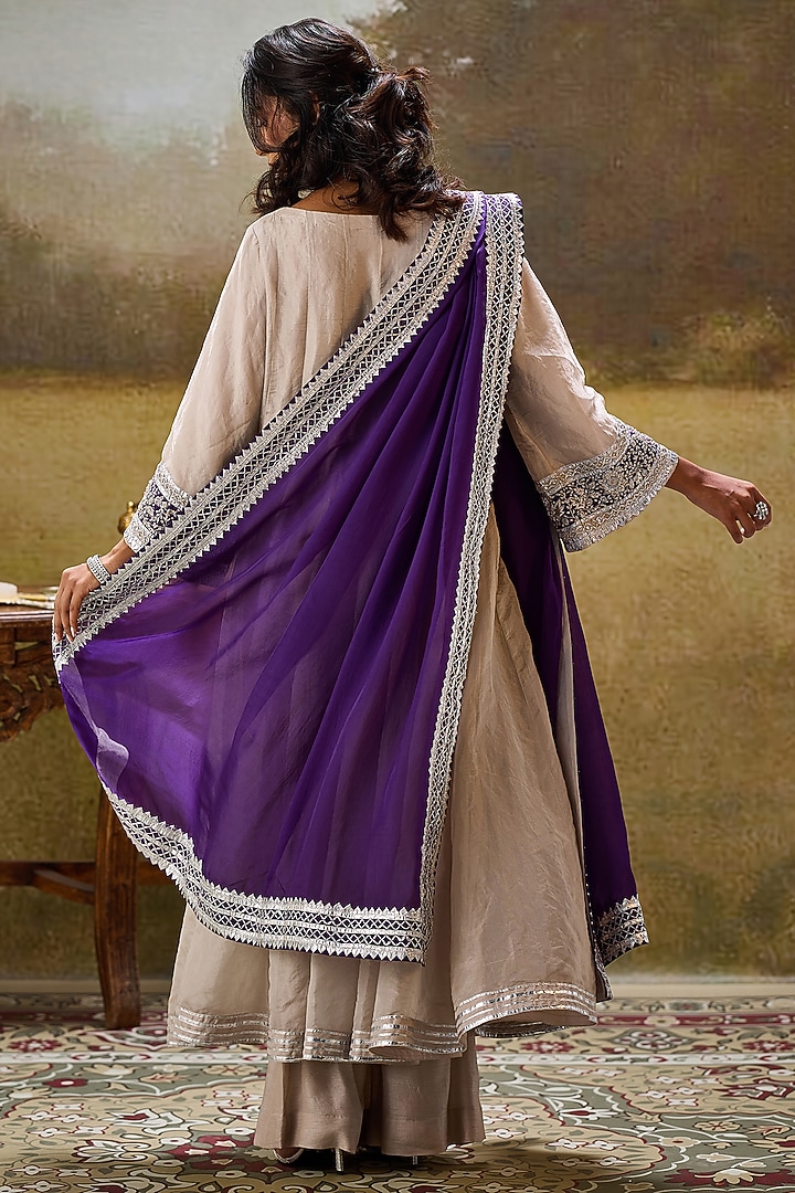 Silver Tissue Dabka Embroidered Wedding Anarkali Set by Rouble Vohra D at Pernia's Pop Up Shop