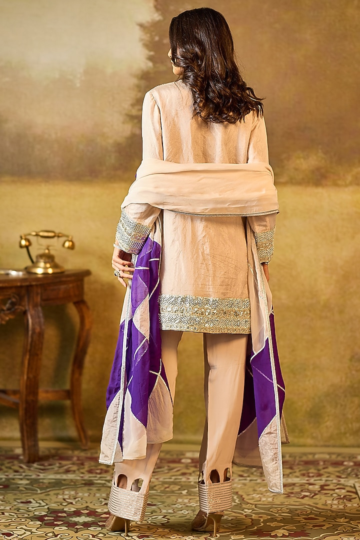 Silver Tissue Organza Sequins Embroidered Kurta Set by Rouble Vohra D at Pernia's Pop Up Shop
