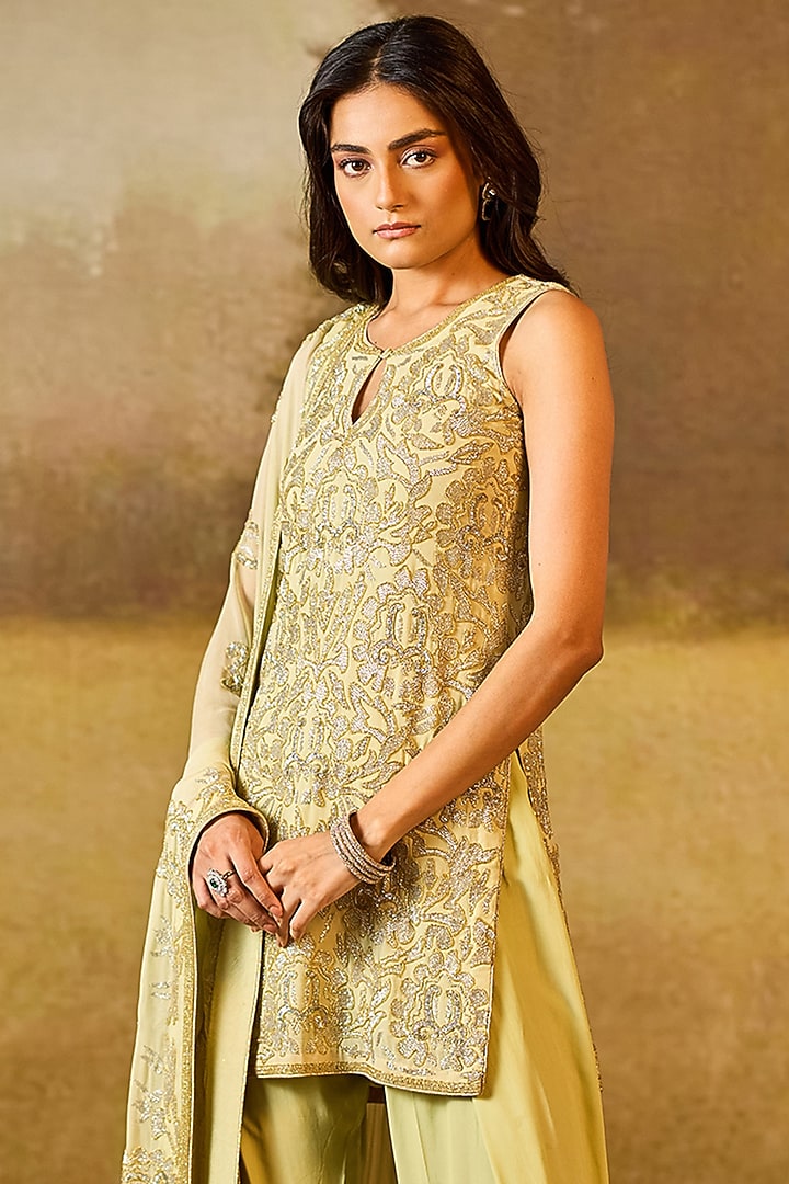 Green Georgette Kurta Set by Rouble Vohra D at Pernia's Pop Up Shop