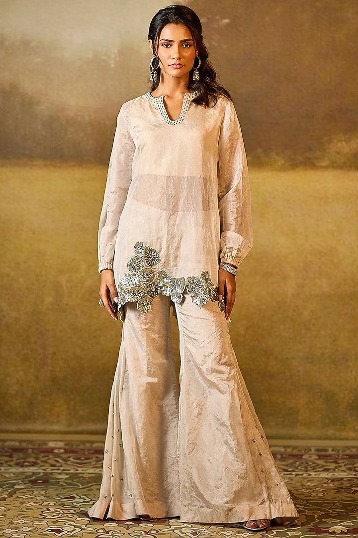 Silver Tissue Wedding Sharara Set by Rouble Vohra D at Pernia's Pop Up Shop