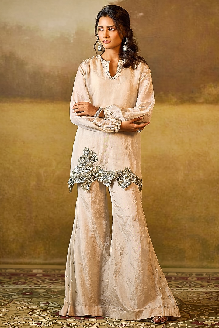 Silver Tissue Wedding Sharara Set by Rouble Vohra D at Pernia's Pop Up Shop