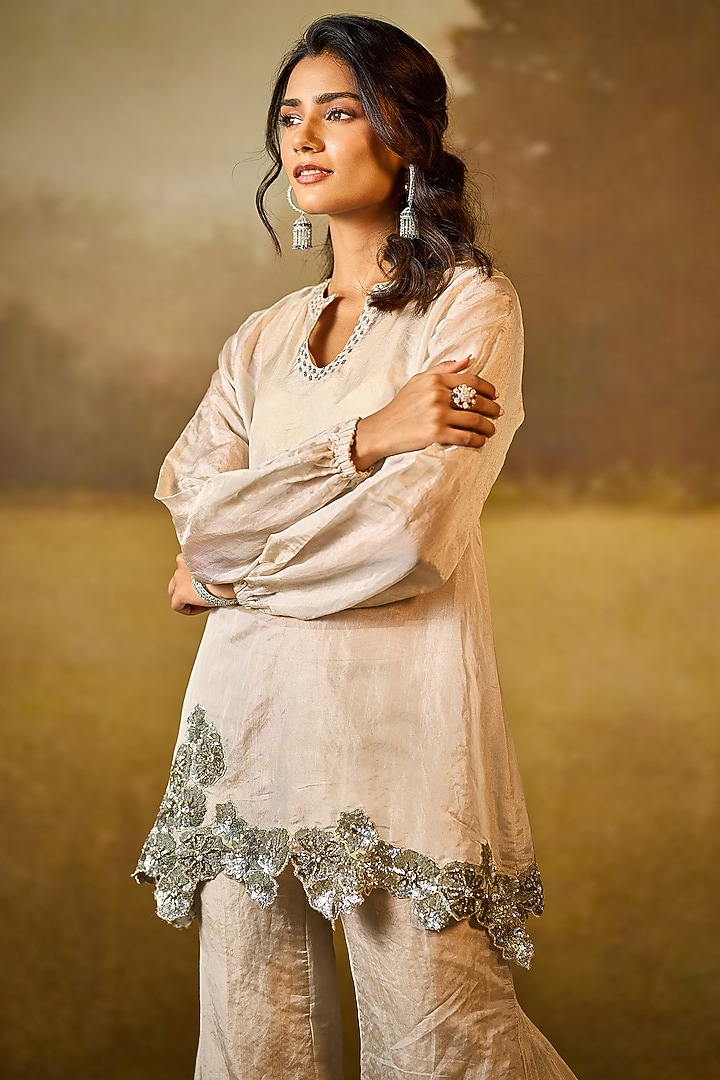 Silver Tissue Wedding Sharara Set by Rouble Vohra D at Pernia's Pop Up Shop