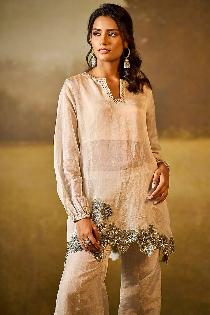 Silver Tissue Wedding Sharara Set by Rouble Vohra D at Pernia's Pop Up Shop