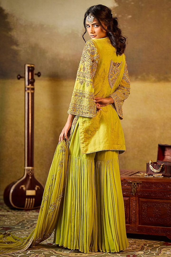 Green Tissue Georgette Gharara Set by Rouble Vohra D at Pernia's Pop Up Shop
