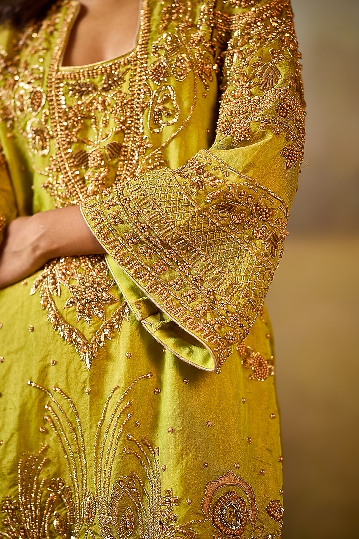 Green Tissue Georgette Gharara Set by Rouble Vohra D at Pernia's Pop Up Shop
