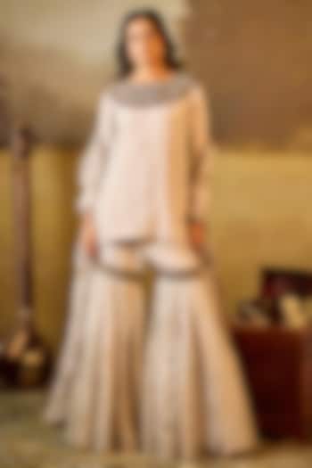 Silver Tissue Organza Gharara Set by Rouble Vohra D at Pernia's Pop Up Shop
