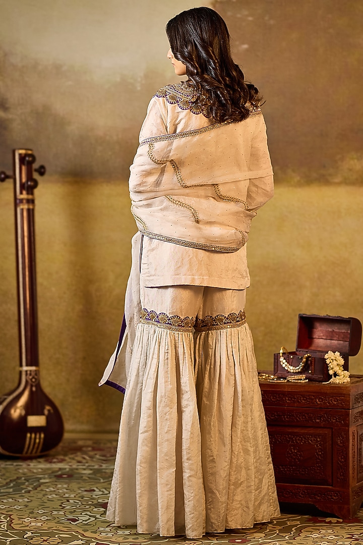Silver Tissue Organza Gharara Set by Rouble Vohra D at Pernia's Pop Up Shop