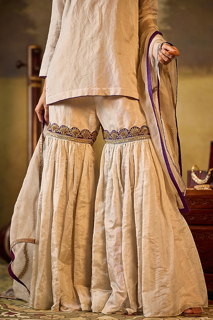 Silver Tissue Organza Gharara Set by Rouble Vohra D at Pernia's Pop Up Shop