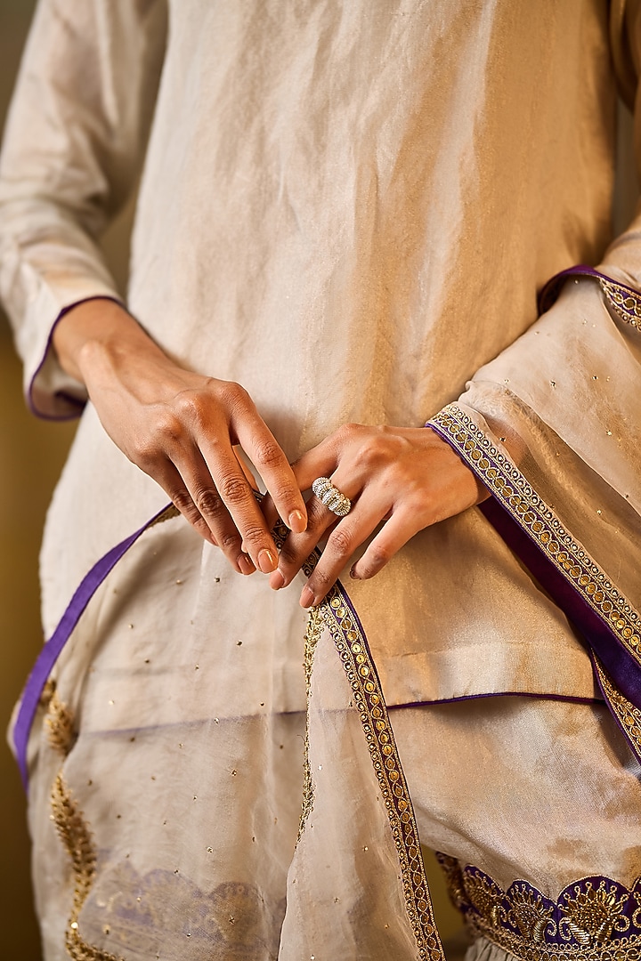 Silver Tissue Organza Gharara Set by Rouble Vohra D at Pernia's Pop Up Shop