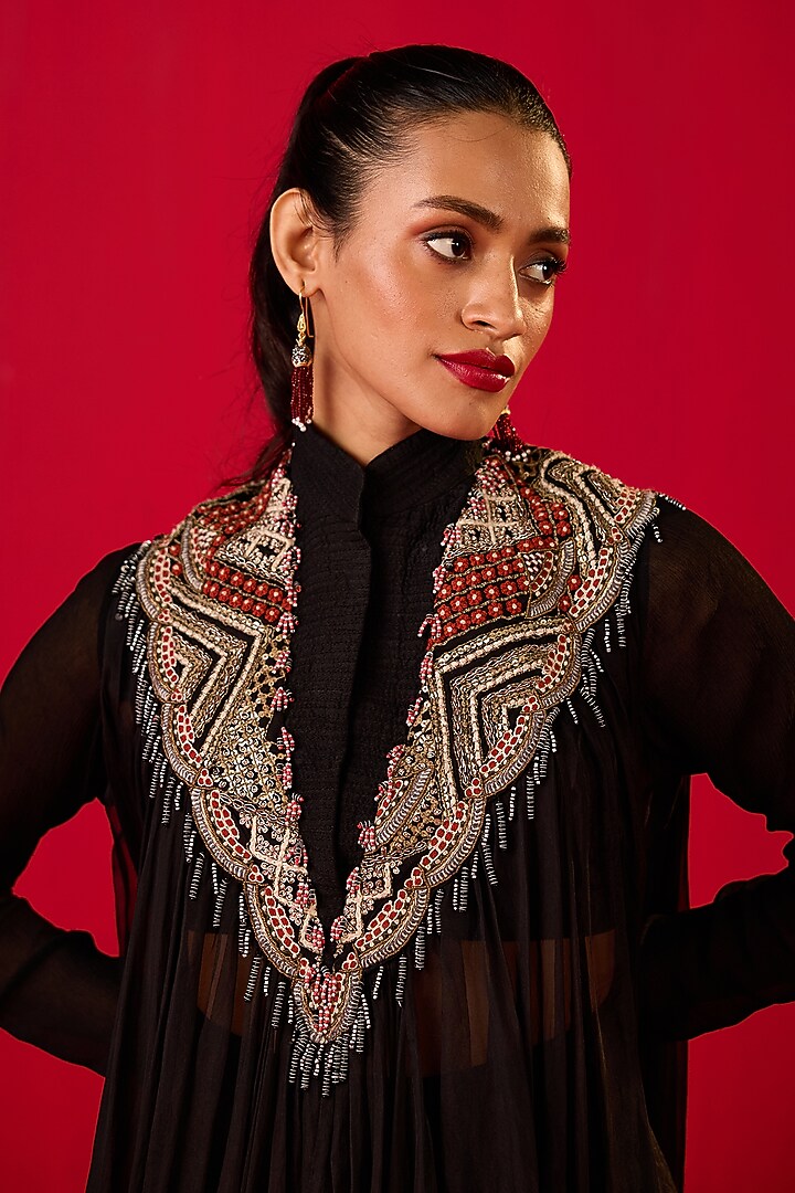 Black Crepe Dhoti Set by Rouble Vohra D at Pernia's Pop Up Shop