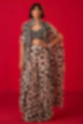 Black & White Georgette Printed Gharara Set by Rouble Vohra D at Pernia's Pop Up Shop