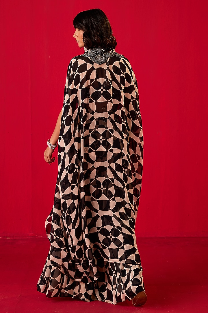 Black & White Georgette Printed Gharara Set by Rouble Vohra D at Pernia's Pop Up Shop