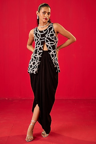 Black Georgette Skirt Set by Rouble Vohra D