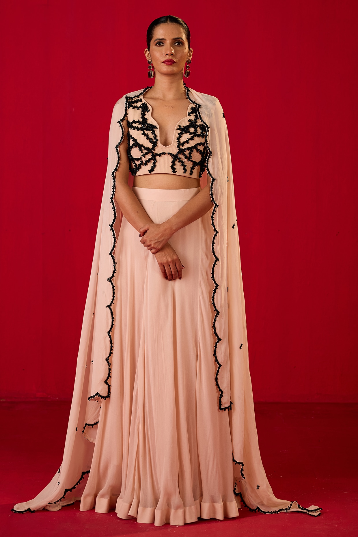 Rouble Vohra D Off-White Georgette Sequin Embroidered Lehenga Set