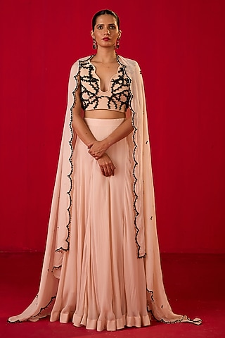 Off-White Georgette Sequin Embroidered Lehenga Set by Rouble Vohra D
