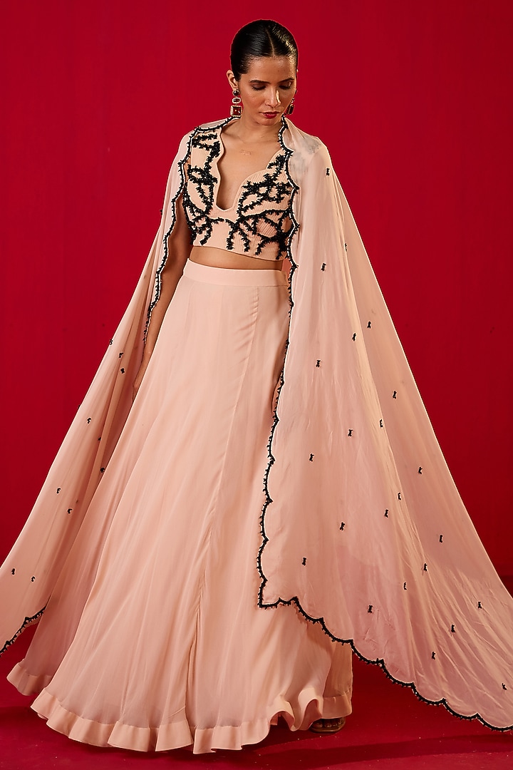 Off-White Georgette Sequin Embroidered Wedding Lehenga Set by Rouble Vohra D at Pernia's Pop Up Shop