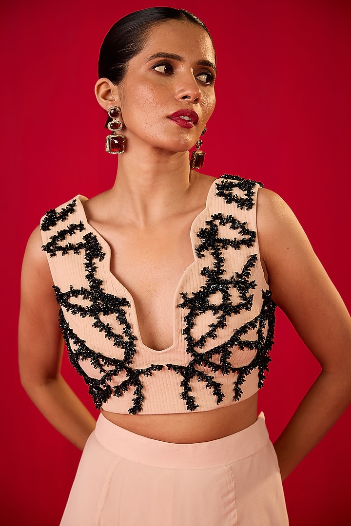 Off-White Georgette Sequin Embroidered Wedding Lehenga Set by Rouble Vohra D at Pernia's Pop Up Shop