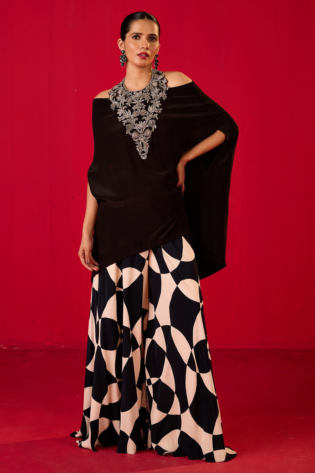 Rouble Vohra D Black & White Crepe Sharara Set