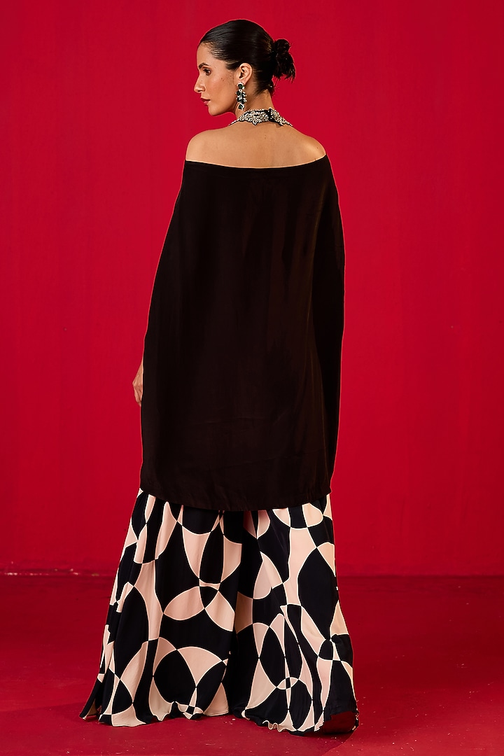 Black & White Crepe Party Wear Sharara Set by Rouble Vohra D at Pernia's Pop Up Shop