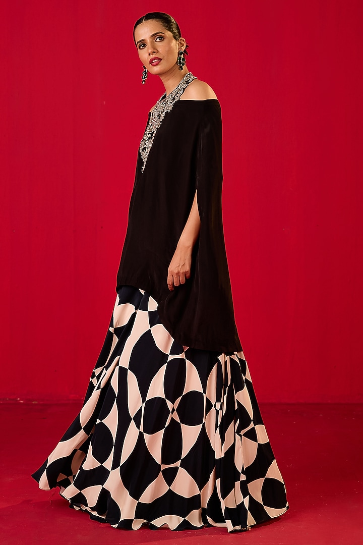 Black & White Crepe Party Wear Sharara Set by Rouble Vohra D at Pernia's Pop Up Shop