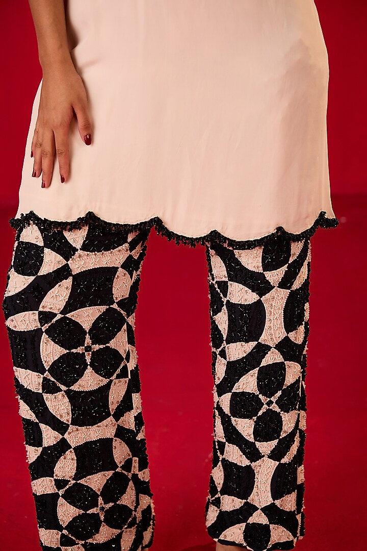 Off-White & Black Crepe Co-Ord Set by Rouble Vohra D at Pernia's Pop Up Shop