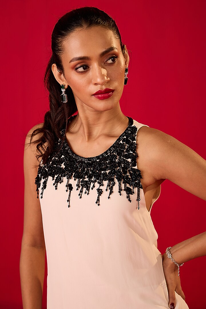 Off-White & Black Crepe Co-Ord Set by Rouble Vohra D at Pernia's Pop Up Shop