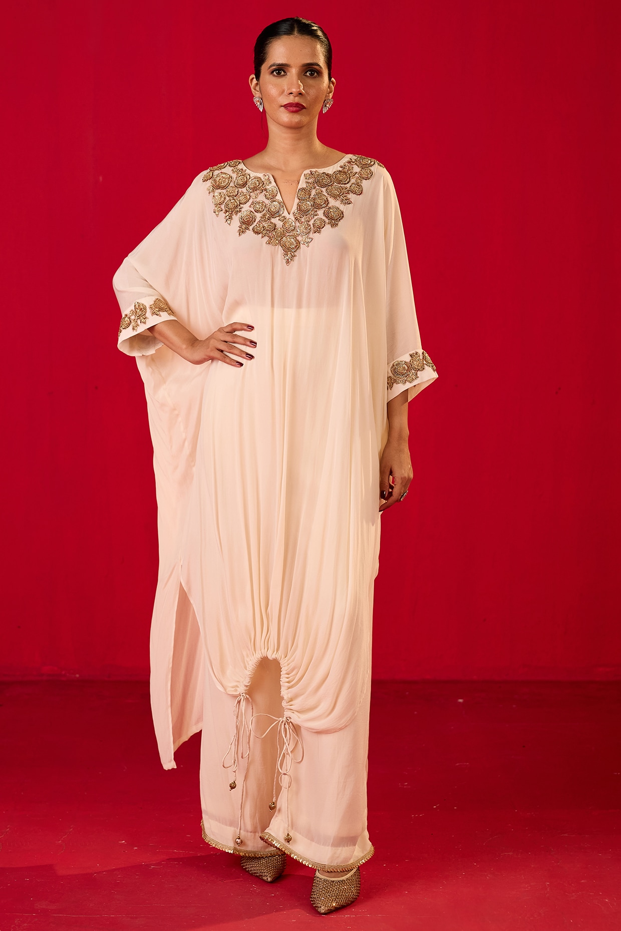 Rouble Vohra D White Crepe Marori Embroidered Kurta Set