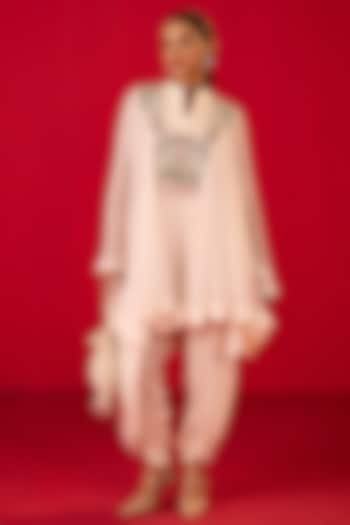 Off-White Chiffon & Crepe Dhoti Set by Rouble Vohra D at Pernia's Pop Up Shop