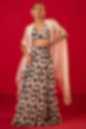 Black & White Georgette Organza Printed Skirt Set by Rouble Vohra D at Pernia's Pop Up Shop