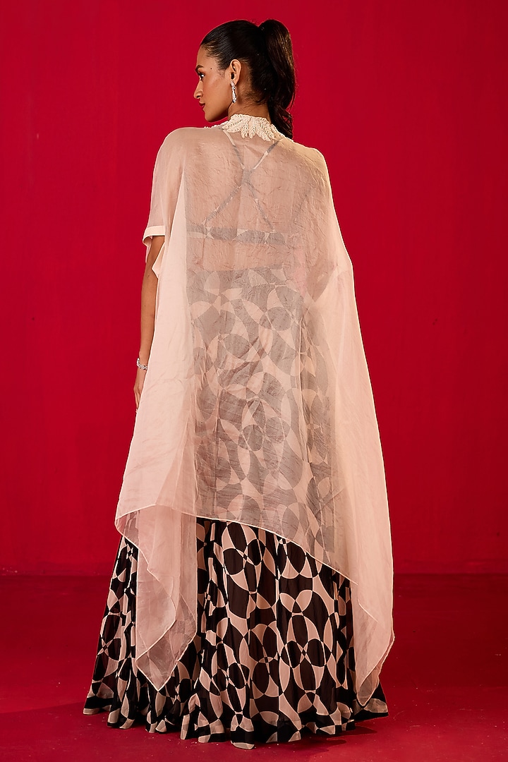 Black & White Georgette Organza Printed Skirt Set by Rouble Vohra D at Pernia's Pop Up Shop