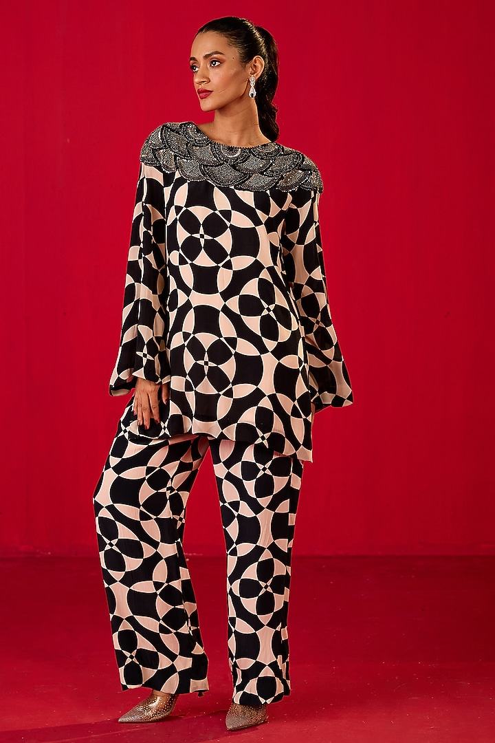 Black & White Crepe Printed Co-Ord Set by Rouble Vohra D at Pernia's Pop Up Shop