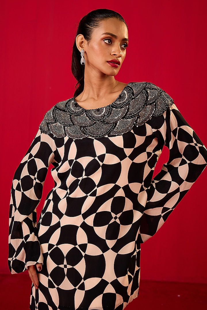 Black & White Crepe Printed Co-Ord Set by Rouble Vohra D at Pernia's Pop Up Shop