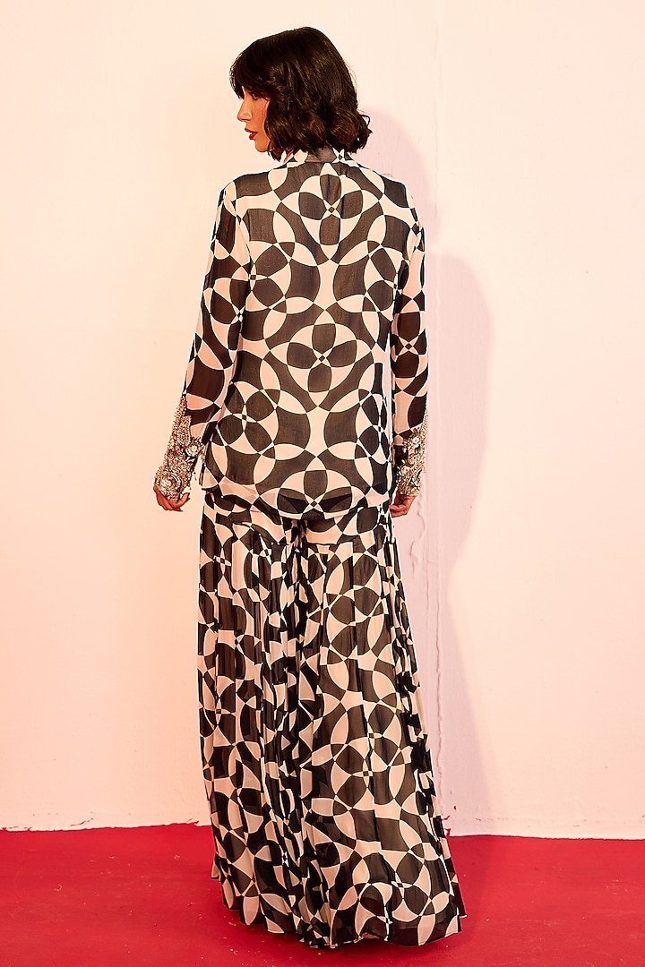 Black & White Georgette Printed Gharara Set by Rouble Vohra D at Pernia's Pop Up Shop
