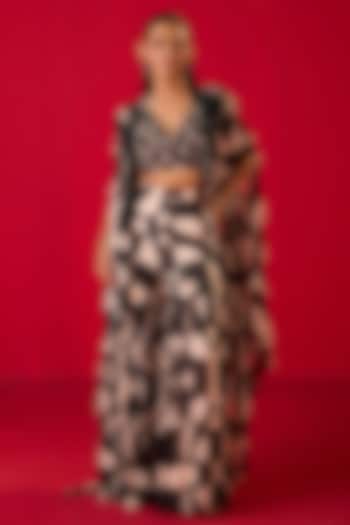 Black & White Georgette Printed Gharara Set by Rouble Vohra D at Pernia's Pop Up Shop