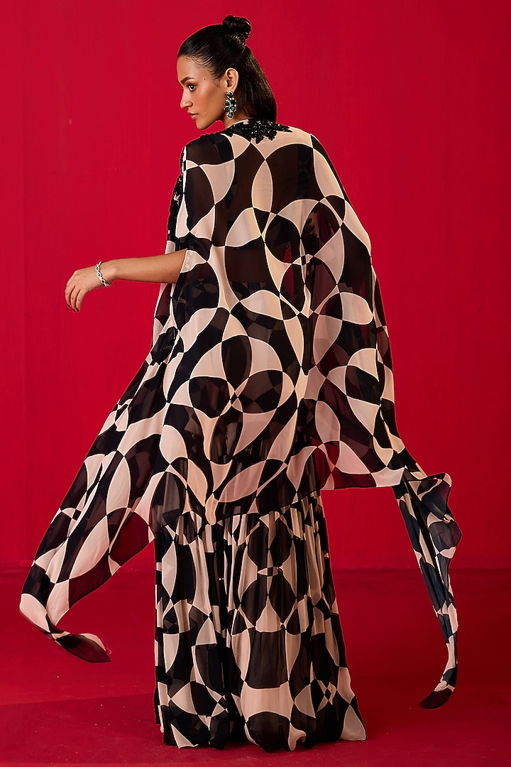 Black & White Georgette Printed Gharara Set by Rouble Vohra D at Pernia's Pop Up Shop
