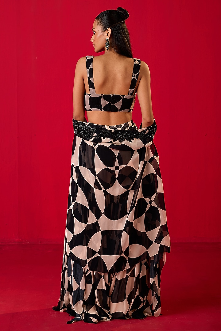 Black & White Georgette Printed Gharara Set by Rouble Vohra D at Pernia's Pop Up Shop