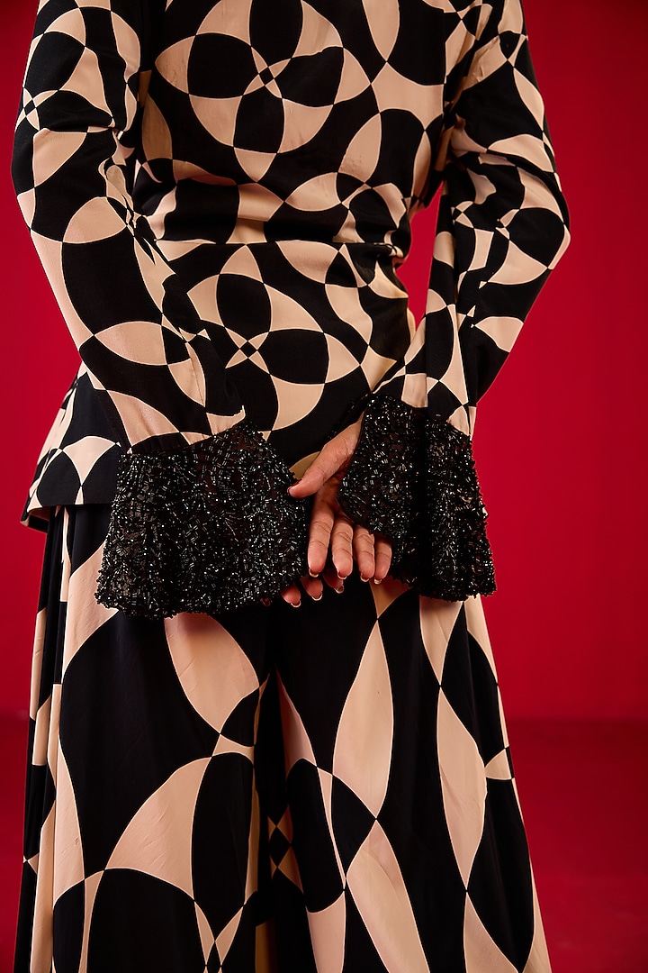 Black & White Crepe Printed Gharara Set by Rouble Vohra D at Pernia's Pop Up Shop