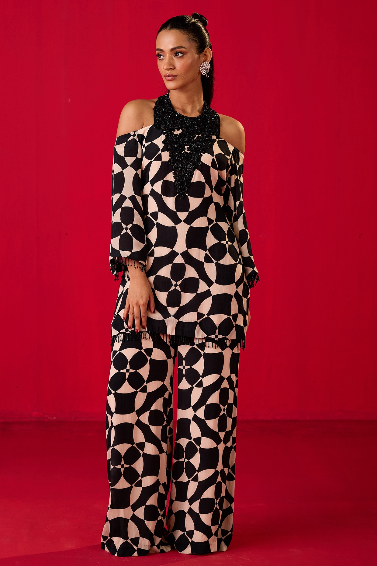 Rouble Vohra D Black & White Crepe Printed Co-Ord Set