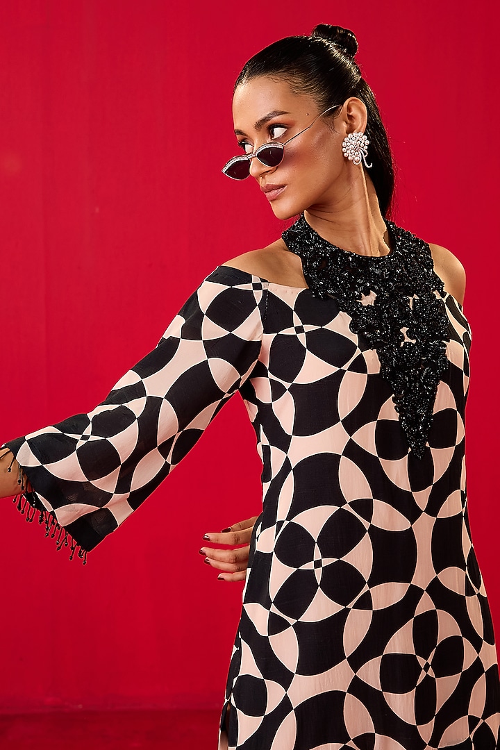Black & White Crepe Printed Co-Ord Set by Rouble Vohra D at Pernia's Pop Up Shop