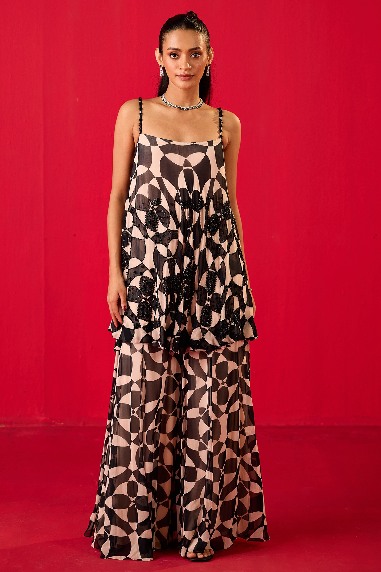 Rouble Vohra D Black & White Georgette Printed Co-Ord Set